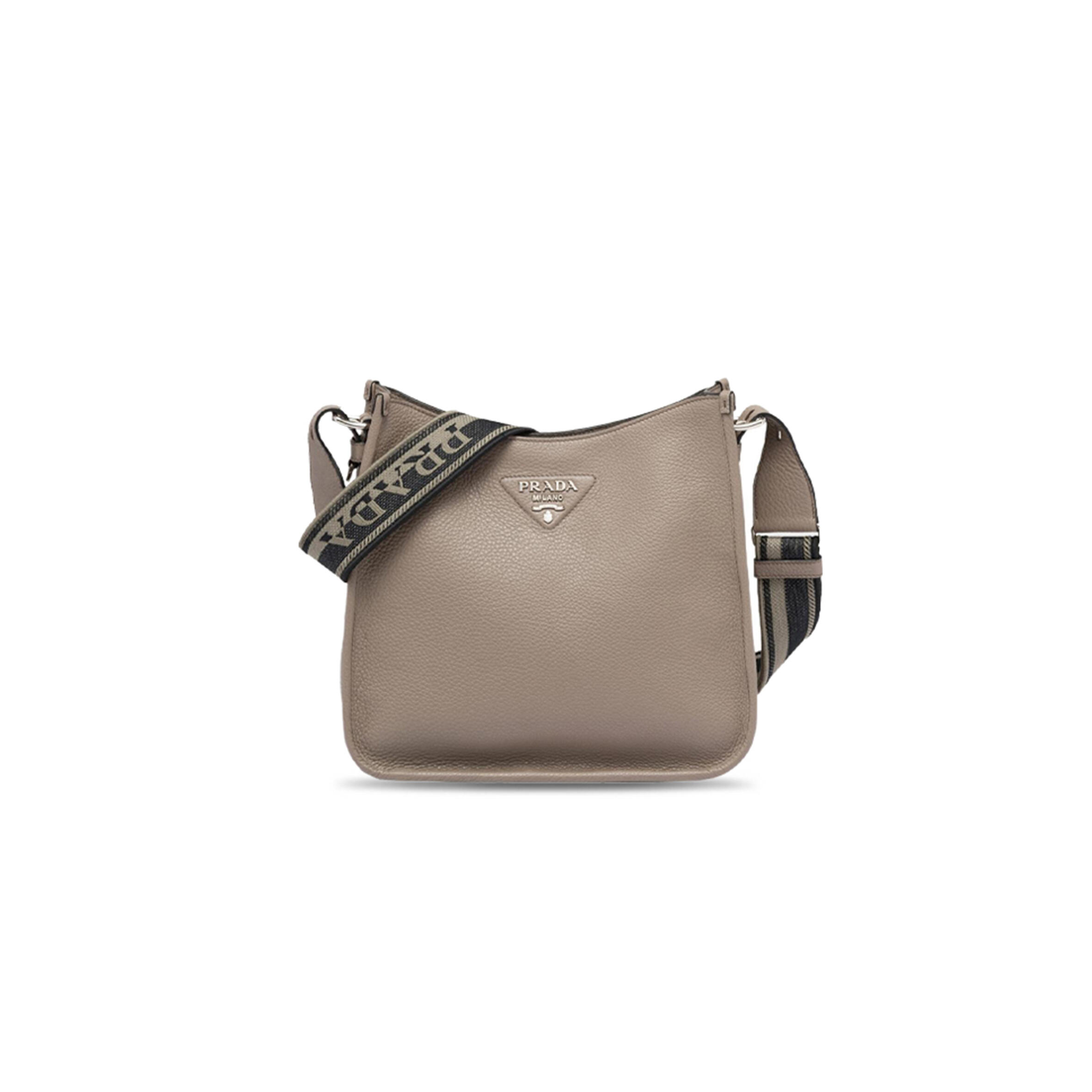 PRADA LOGO PEBBLED LEATHER HOBO BAG IN F0002 NERO 1BC073 (30*28*12cm)